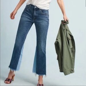 Anthropologie flare leg raw hem flare leg  colorblock jeans